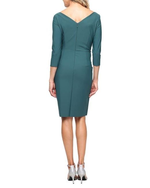 Alex Evenings Blue Contour Collection Embellished Ruched Sheath Cocktail Dress