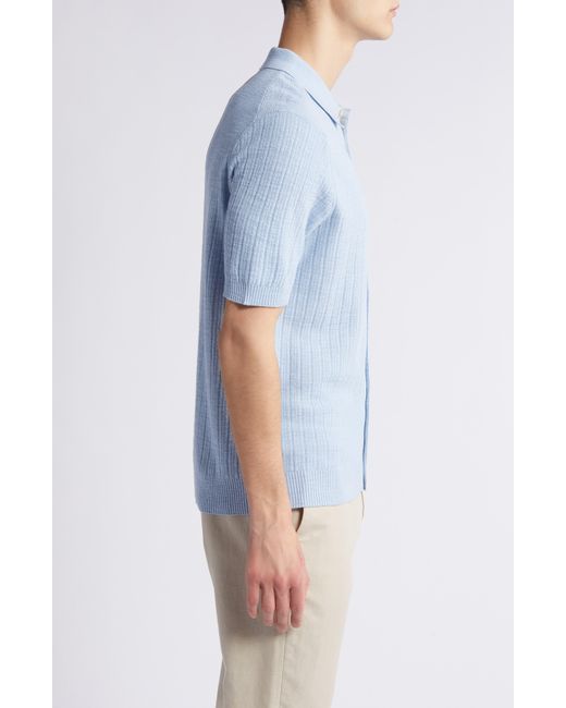 NN07 Blue Nolan 6577 Knit Short Sleeve Button-up Shirt for men