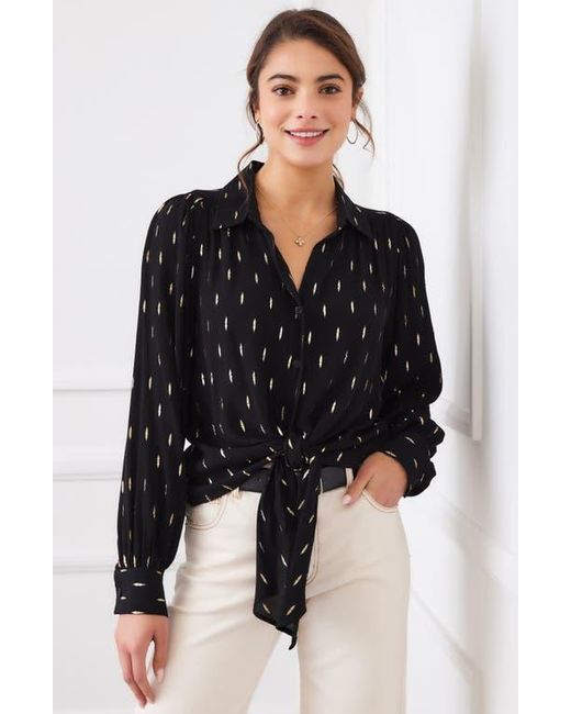 Karen Kane Black Metallic Tie Front Top