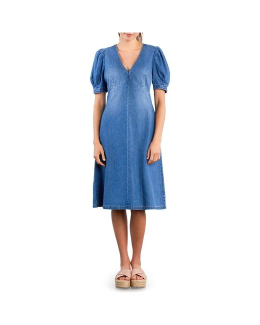 knee length dresses for ladies Dark Denim Zip Front Dress