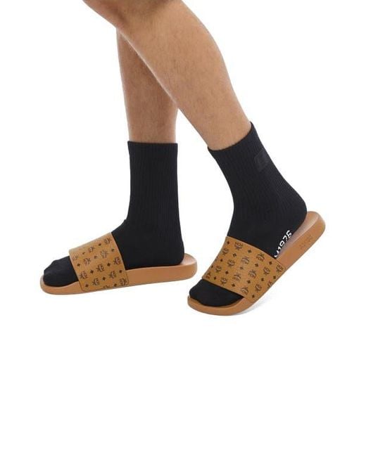 MCM Brown Monogram Print Rubber Slides for men