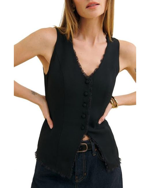 Reformation Black Skylar Tie Back Lace Vest