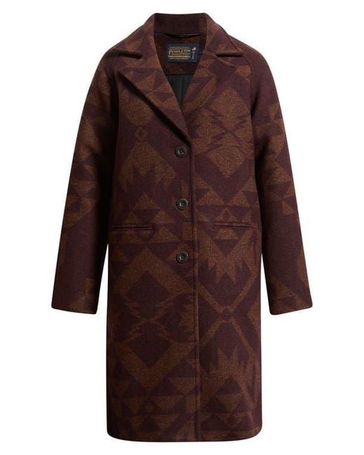 Pendleton Brown Jacquard Wool Overcoat