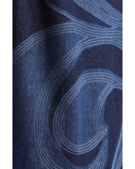 Dries Van Noten Blue Laser Print Embroidered Denim Wrap Coat