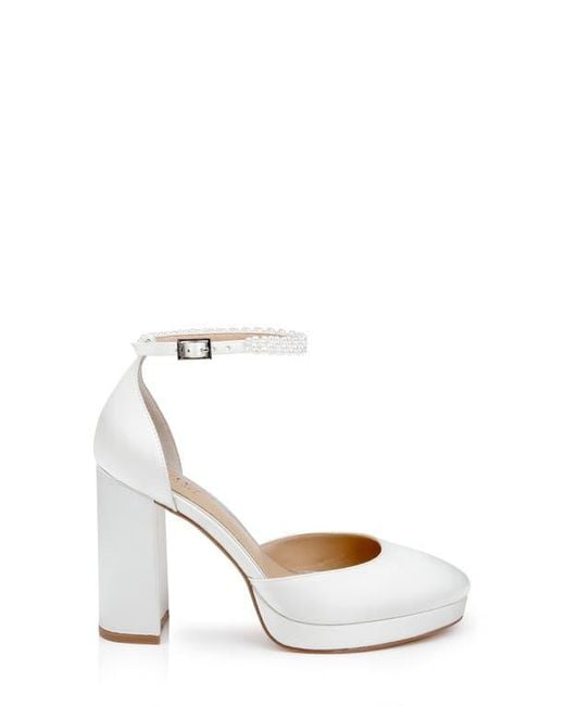 Badgley Mischka White Embellished Ankle Strap Platform Pump