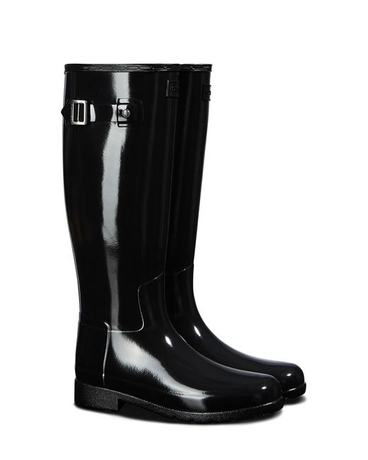 Hunter Black Original Refined Gloss Tall Waterproof Rain Boot
