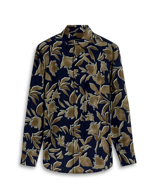 Bugatchi Black Julian Shaped Fit Ecovero Floral Print Button Up Shirt for men