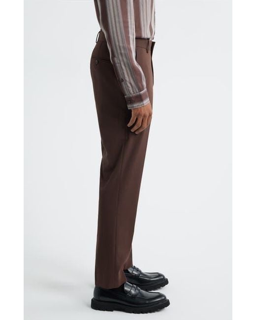 Open Edit Brown Slim Fit Solid Flat Front Stretch Suit Pants for men