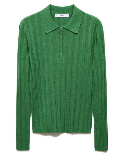 Mango Green Flat Rib Quarter Zip Sweater