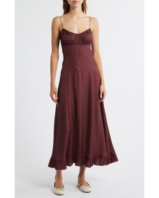 Doen Rosaria Dot Sleeveless Silk Blend Maxi Dress in Red | Lyst