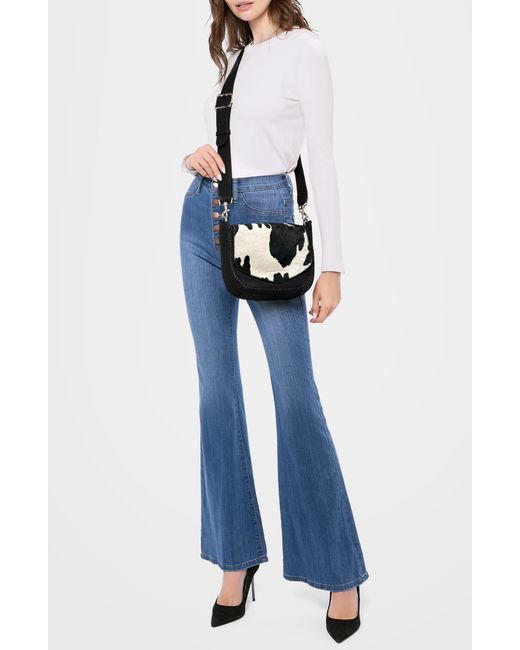 Aimee Kestenberg Black All For Love Cow Print Genuine Calf Hair & Leather Crossbody Saddle Bag