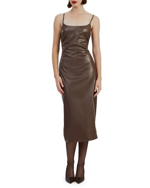 Bardot Brown Helena Faux Leather Midi Dress