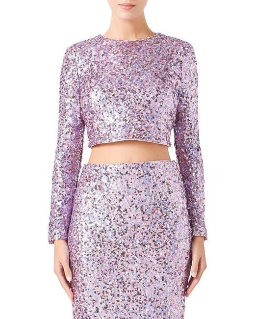 Endless Rose Purple Open Back Sequin Crop Top