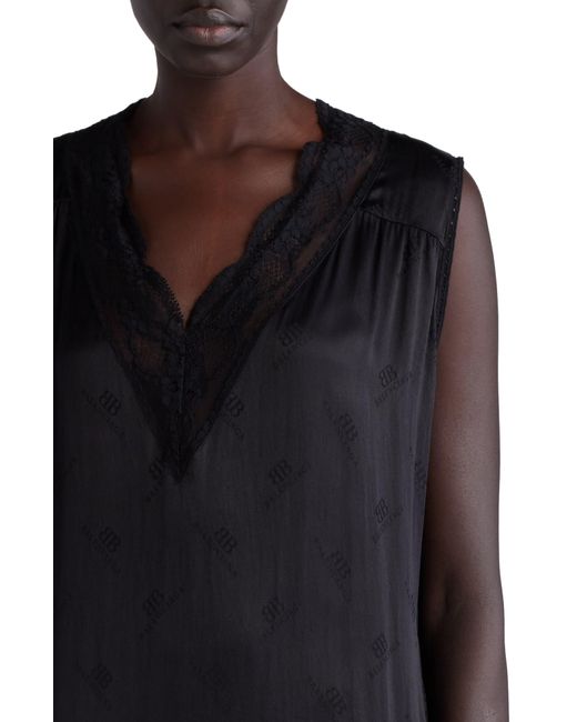 Balenciaga Black Lace Trim Sleeveless Silk Jacquard Dress