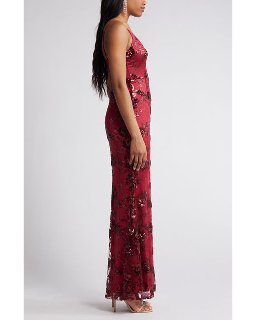 Lulus Red Shine Language Floral Sequined Lace Gown