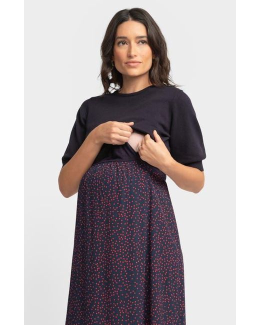 Seraphine Blue Mixed Media Maternity/Nursing Dress