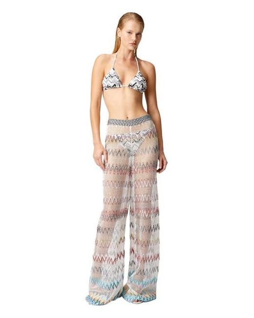 Missoni White Zig Zag Mesh Cover-Up Trousers With Sequins