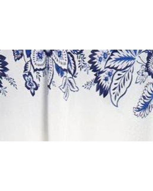 Etro Blue Placed Floral Print Silk Poncho