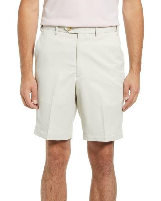 Berle White Microfiber Self Sizer Flat Front Shorts for men