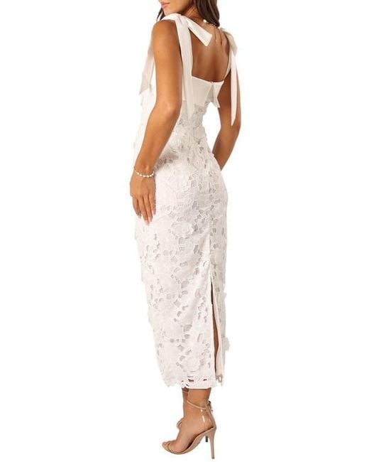 mid length lace dress Mid Calf Tea Length Lace Wedding Dress with 3/4 Sleeves Keyhole Back White / 0 main image 1