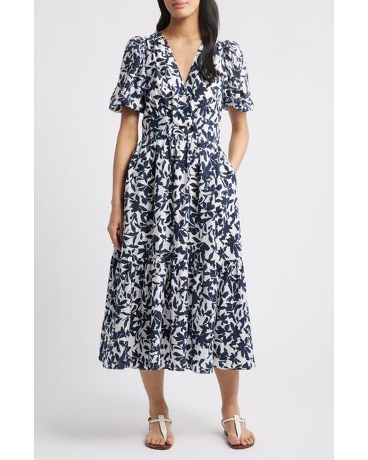 Caslon Multicolor Twist Detail Allover Print Midi Dress