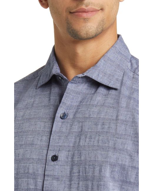 Robert Barakett Tenor Stripe Short Sleeve Cotton & Linen Button-up ...