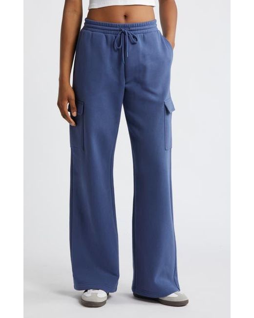 BP. Elastic Waist Wide Leg Fleece Cargo Pants in Blue Lyst
