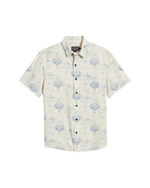 Pendleton White Dawson Printed Short Sleeve Linen Blend Button-Up Shirt for men