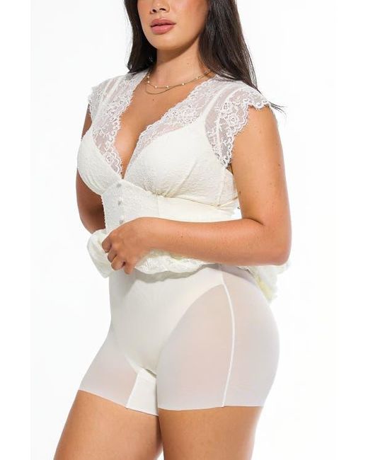 Popilush Women's White Shapewear Boho Floral Lace Front Slit Maxi Dress