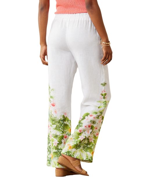 Tommy Bahama White Floral Riviera Linen Drawstring Pants
