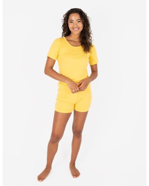 Leveret Yellow Short Cotton Solid Pajama Set