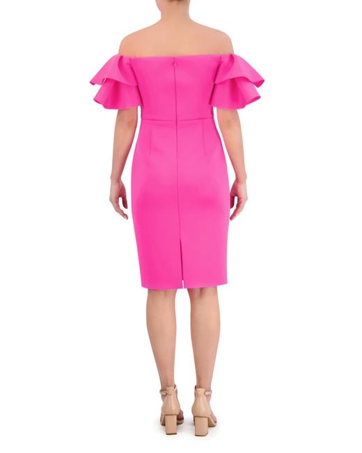 Eliza J Pink Ruffled Off-the-shoulder Cocktail Dress