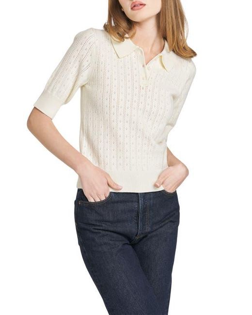 Wayf White Taylor Short Sleeve Pointelle Polo Sweater