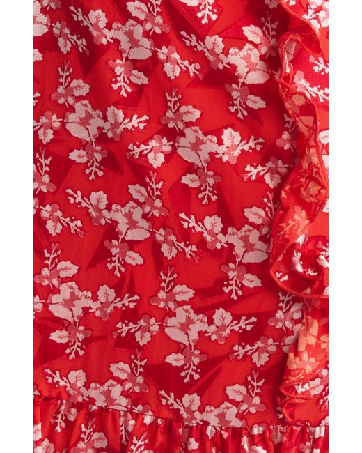 French Connection Red Elianna Floral Ruffle Dress