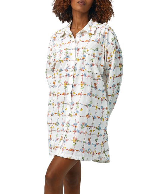 Bedhead White Ballet Print Organic Cotton Long Sleeve Sleep Shirt