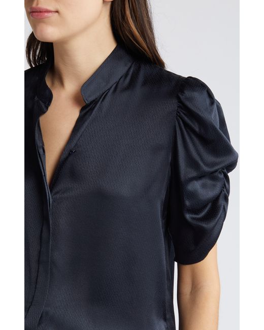 FRAME Blue Puff Sleeve Silk Button-up Shirt