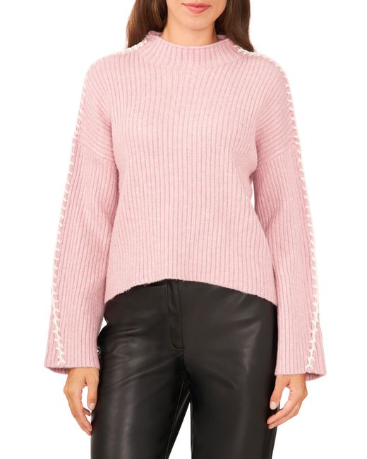 Halogen® Pink Halogen(r) Contrast Stitch Sweater