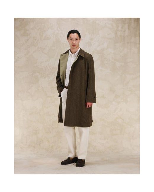 Fortela Brown Stanford Herringbone Wool Double-Faced Single-Breasted Coat for men