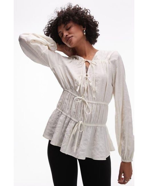 TOPSHOP White Tie Front Top
