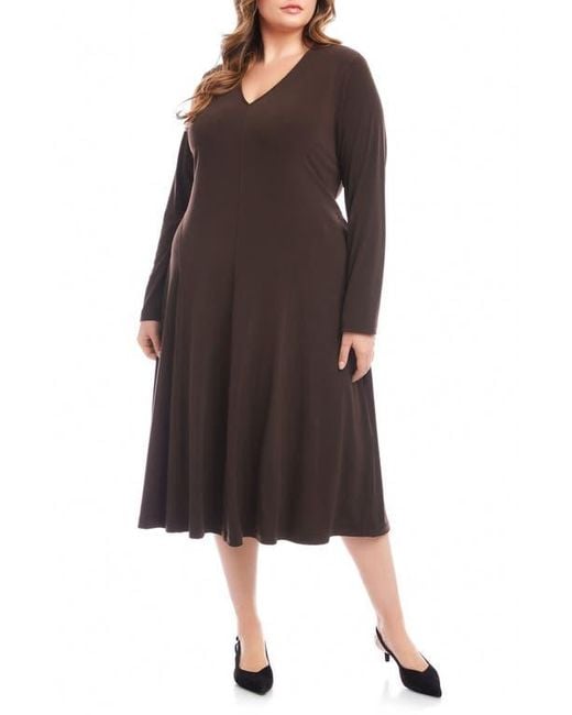 Karen Kane Kate Long Sleeve Travel Jersey Midi Dress in Brown | Lyst
