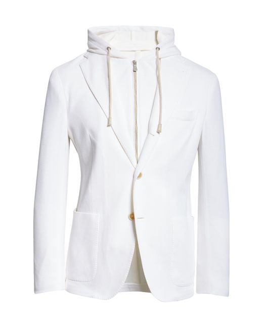 Eleventy White Cotton & Cashmere Sport Coat With Removable Hooded Bib for men