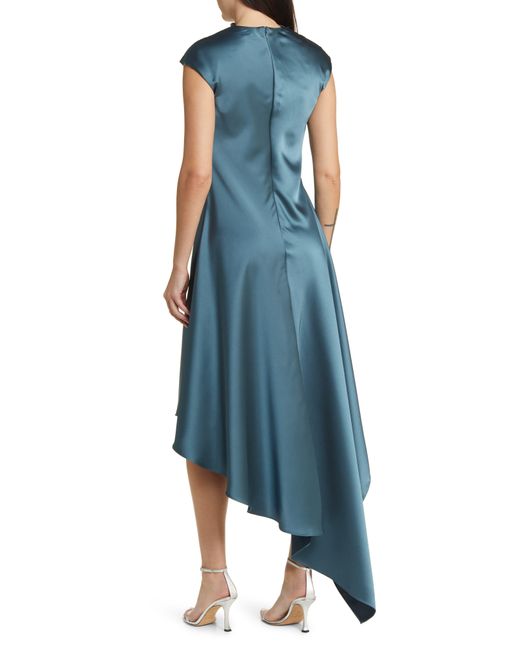 Amsale Blue Drape Asymmetric Hem Satin Cocktail Dress