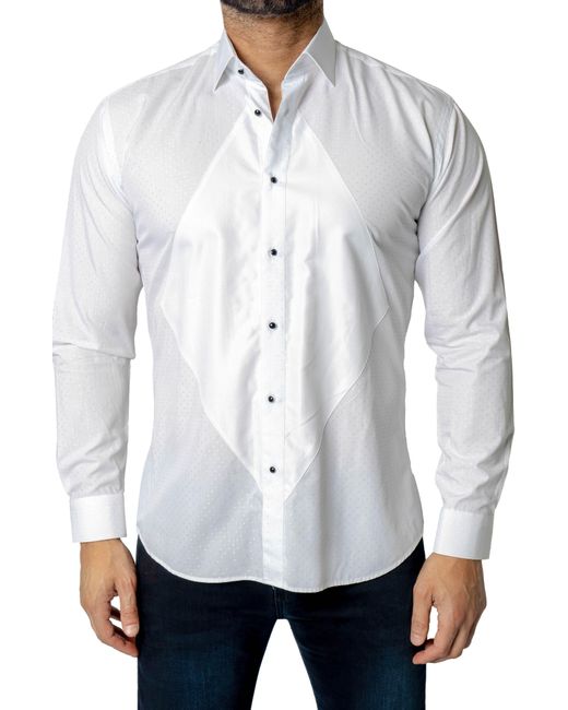 Maceoo White Fibonacci Regular Fit Dot Print Cotton Button-up Shirt for men