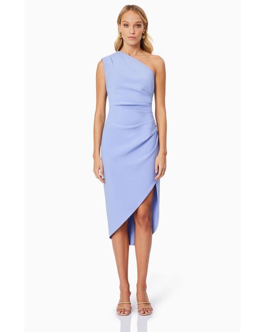 Elliatt Blue Xara One-shoulder Asymmetric Crepe Cocktail Dress