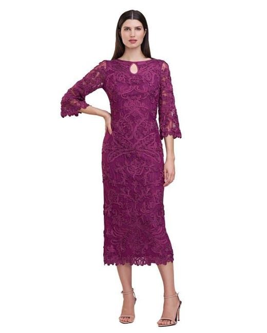 JS Collections Purple Perla Soutache Sheath Dress