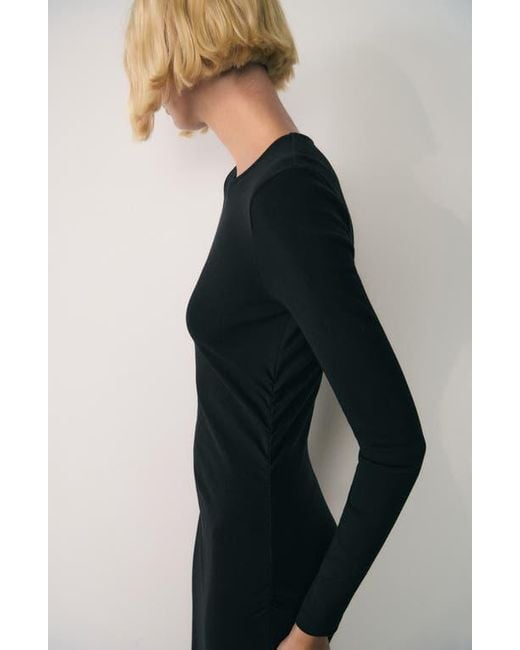 Mango Black Basila Long Sleeve Stretch Cotton Midi Dress