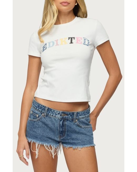 Edikted Blue Patchwork Logo Baby Tee