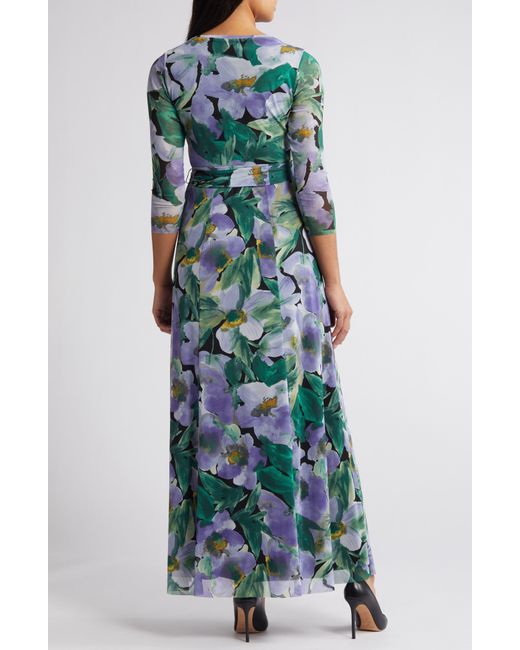 Anne Klein Green Floral Print Mesh Maxi Dress