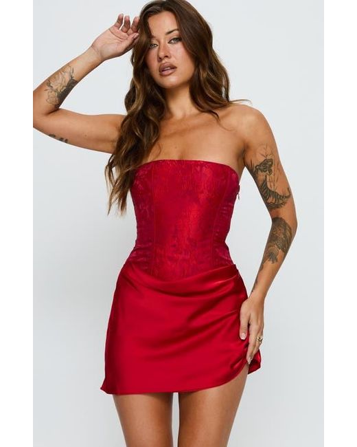Princess Polly Jenevieve Strapless Drape Satin Minidress in Red | Lyst