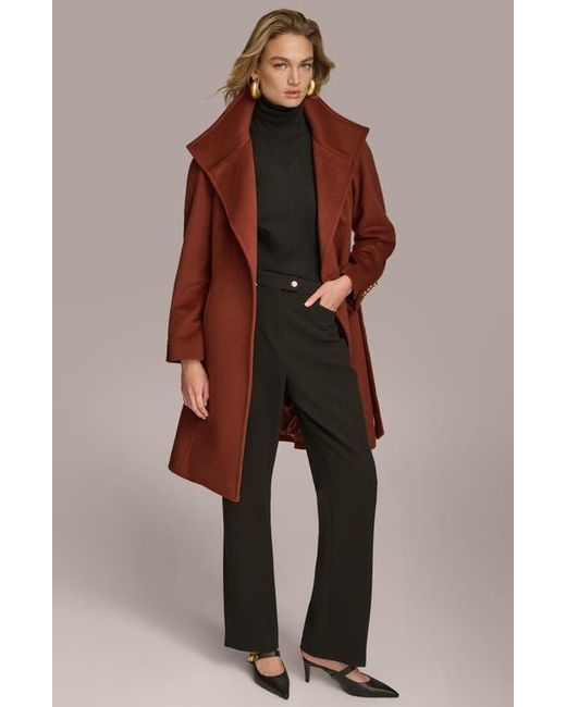 Donna Karan Red Belted Wool Wrap Coat
